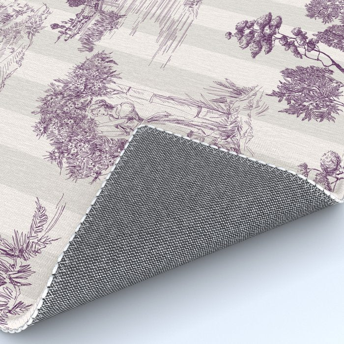 Toile de Jouy Vintage French Plum Striped Pastoral Pattern Rug Gallery Image 4