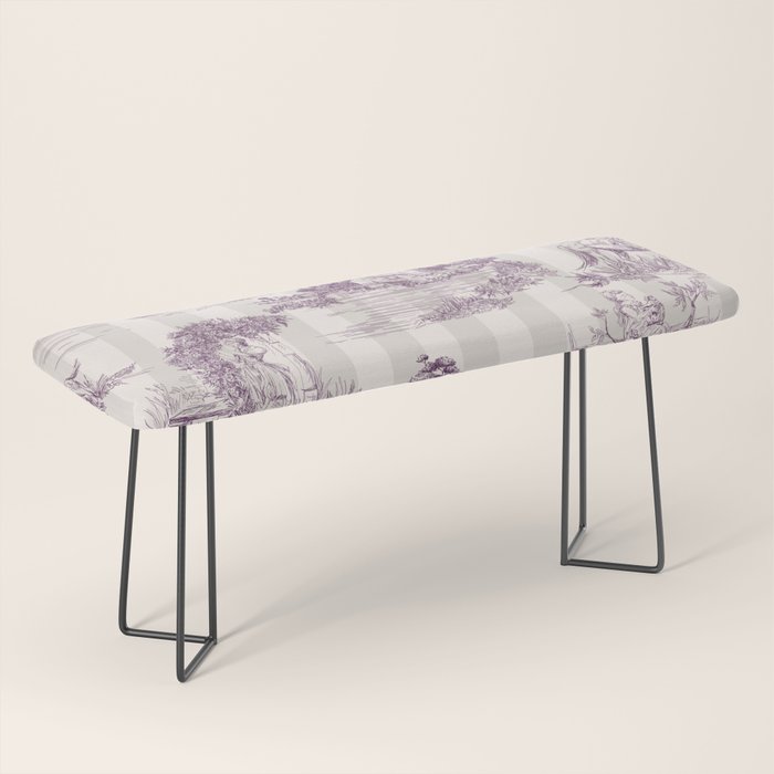 Toile de Jouy Vintage French Plum Striped Pastoral Pattern Bench Gallery Image 1