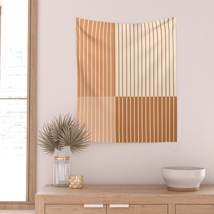 Color Block Line Abstract LXXIX Pantone Peach Fuzz Wall Tapestry Gallery Image 2