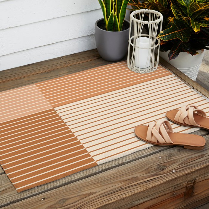 Color Block Line Abstract LXXIX Pantone Peach Fuzz Outdoor Rug Gallery Image 2
