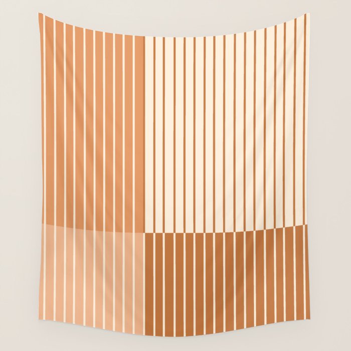 Color Block Line Abstract LXXIX Pantone Peach Fuzz Wall Tapestry Gallery Image 1