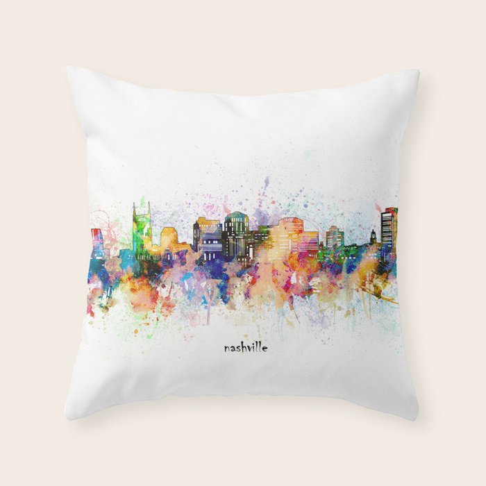 nashville skyline artistic Throw Pillow Gallery Image 6