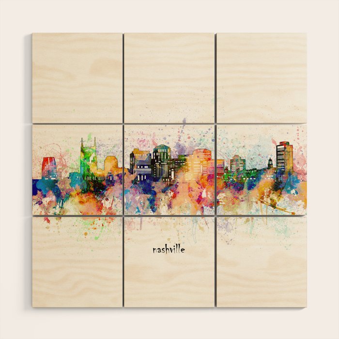 nashville skyline artistic Wood Wall Art Gallery Image 1