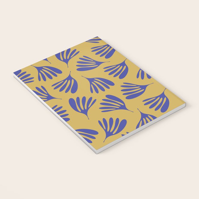 Blue Wispy Leaves Contemporary Abstract Pattern on Mustard Gold Notebook Gallery Image 3