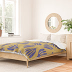 Blue Wispy Leaves Contemporary Abstract Pattern on Mustard Gold Duvet Cover Gallery Image 2