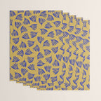 Blue Wispy Leaves Contemporary Abstract Pattern on Mustard Gold Wrapping Paper Gallery Image 3