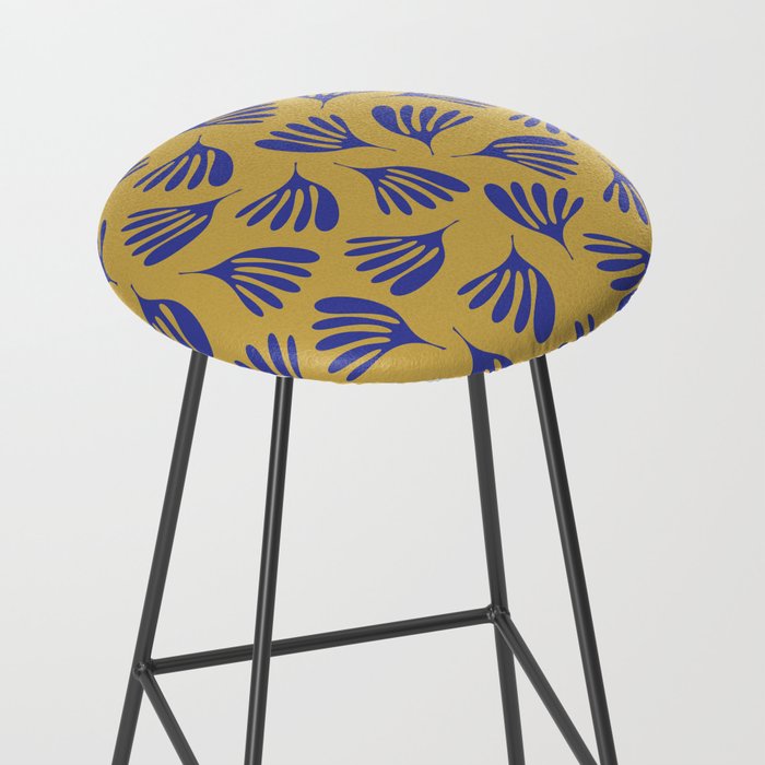 Blue Wispy Leaves Contemporary Abstract Pattern on Mustard Gold Stool Gallery Image 2