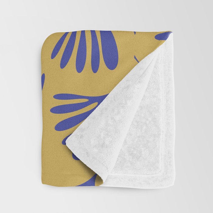 Blue Wispy Leaves Contemporary Abstract Pattern on Mustard Gold Throw Blanket Gallery Image 3