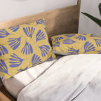 Blue Wispy Leaves Contemporary Abstract Pattern on Mustard Gold Pillow Sham Gallery Image 2