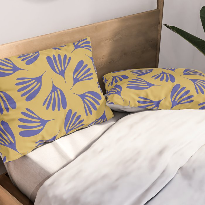 Blue Wispy Leaves Contemporary Abstract Pattern on Mustard Gold Pillow Sham Gallery Image 2