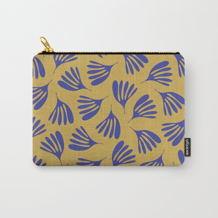 Blue Wispy Leaves Contemporary Abstract Pattern on Mustard Gold Carry All Pouch Gallery Image 1