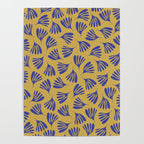Blue Wispy Leaves Contemporary Abstract Pattern on Mustard Gold Poster Gallery Image 4