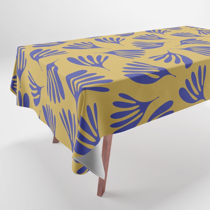 Blue Wispy Leaves Contemporary Abstract Pattern on Mustard Gold Tablecloth Gallery Image 1