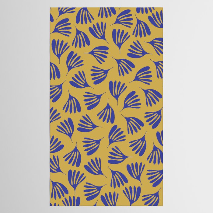 Blue Wispy Leaves Contemporary Abstract Pattern on Mustard Gold Tablecloth Gallery Image 2