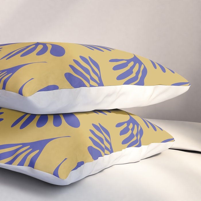 Blue Wispy Leaves Contemporary Abstract Pattern on Mustard Gold Pillow Sham Gallery Image 3