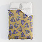 Blue Wispy Leaves Contemporary Abstract Pattern on Mustard Gold Duvet Cover Gallery Image 6