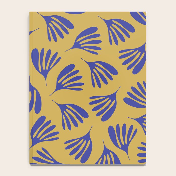 Blue Wispy Leaves Contemporary Abstract Pattern on Mustard Gold Notebook Gallery Image 4