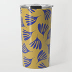 Blue Wispy Leaves Contemporary Abstract Pattern on Mustard Gold Travel Mug Gallery Image 1
