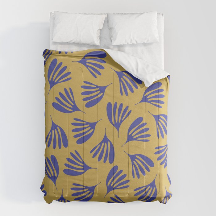Blue Wispy Leaves Contemporary Abstract Pattern on Mustard Gold Comforter Gallery Image 6