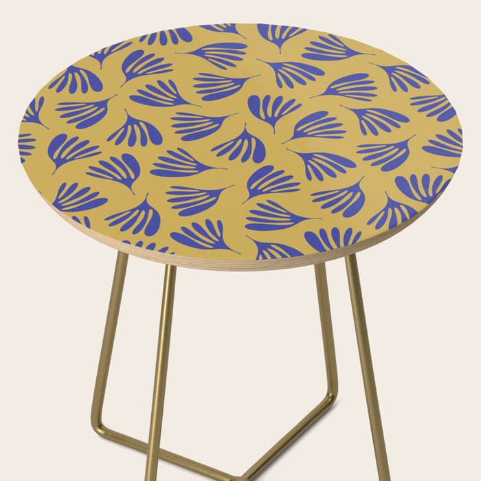 Blue Wispy Leaves Contemporary Abstract Pattern on Mustard Gold Side Table Gallery Image 2