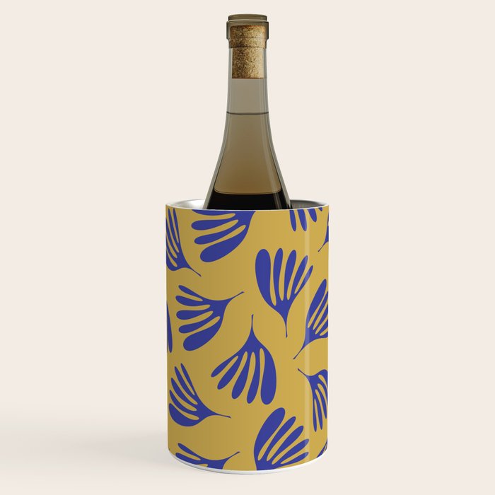 Blue Wispy Leaves Contemporary Abstract Pattern on Mustard Gold Wine Chiller Gallery Image 1