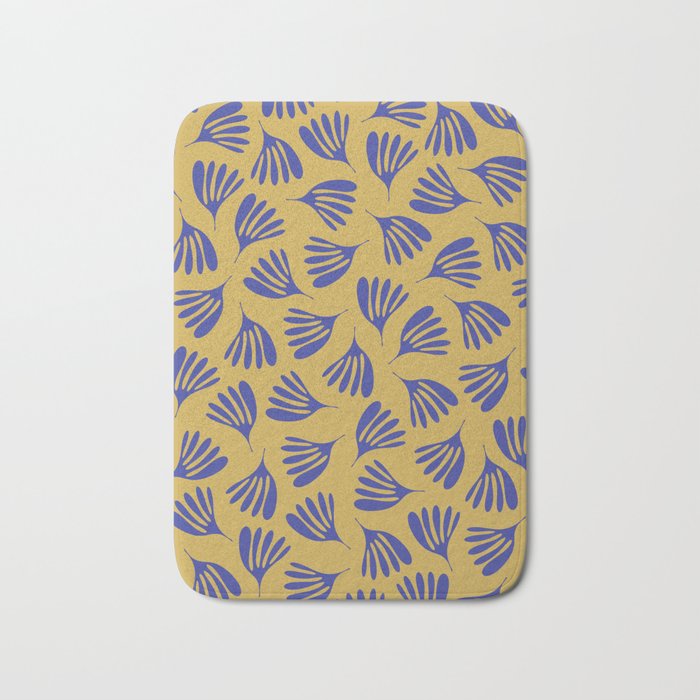 Blue Wispy Leaves Contemporary Abstract Pattern on Mustard Gold Bath Mat Gallery Image 1