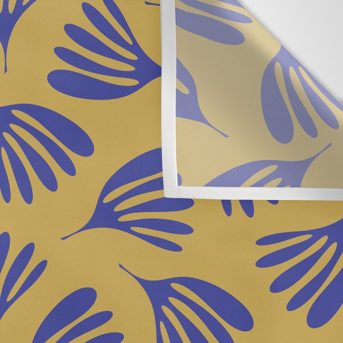 Blue Wispy Leaves Contemporary Abstract Pattern on Mustard Gold Wall Tapestry Gallery Image 3