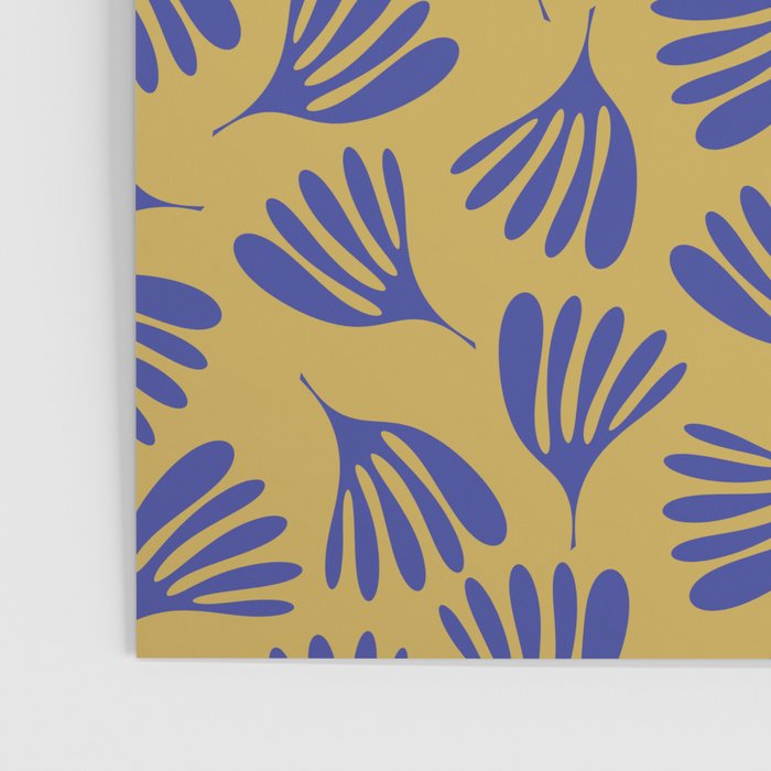 Blue Wispy Leaves Contemporary Abstract Pattern on Mustard Gold Poster Gallery Image 3