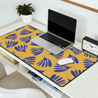 Blue Wispy Leaves Contemporary Abstract Pattern on Mustard Gold Desk Mat Gallery Image 2