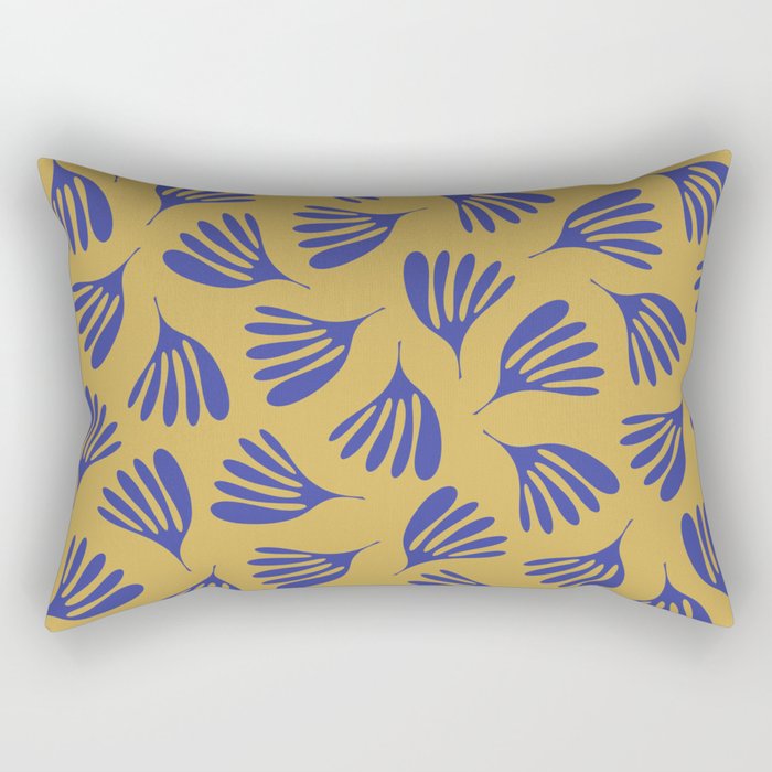 Blue Wispy Leaves Contemporary Abstract Pattern on Mustard Gold Rectangular Pillow Gallery Image 1
