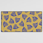Blue Wispy Leaves Contemporary Abstract Pattern on Mustard Gold Desk Mat Gallery Image 3