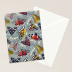 Quirky beautiful moths // morning blue textured background oxford navy blue ivory yellow and red tiger moth insects Stationery Card Gallery Image 2