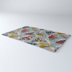 Quirky beautiful moths // morning blue textured background oxford navy blue ivory yellow and red tiger moth insects Rug Gallery Image 3