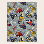 Quirky beautiful moths // morning blue textured background oxford navy blue ivory yellow and red tiger moth insects Poster Gallery Image 4