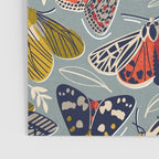 Quirky beautiful moths // morning blue textured background oxford navy blue ivory yellow and red tiger moth insects Poster Gallery Image 3