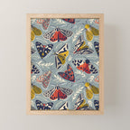 Quirky beautiful moths // morning blue textured background oxford navy blue ivory yellow and red tiger moth insects Mini Art Print Gallery Image 1