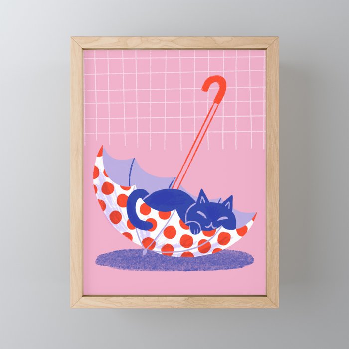 Umbrella Cat Mini Art Print Gallery Image 1