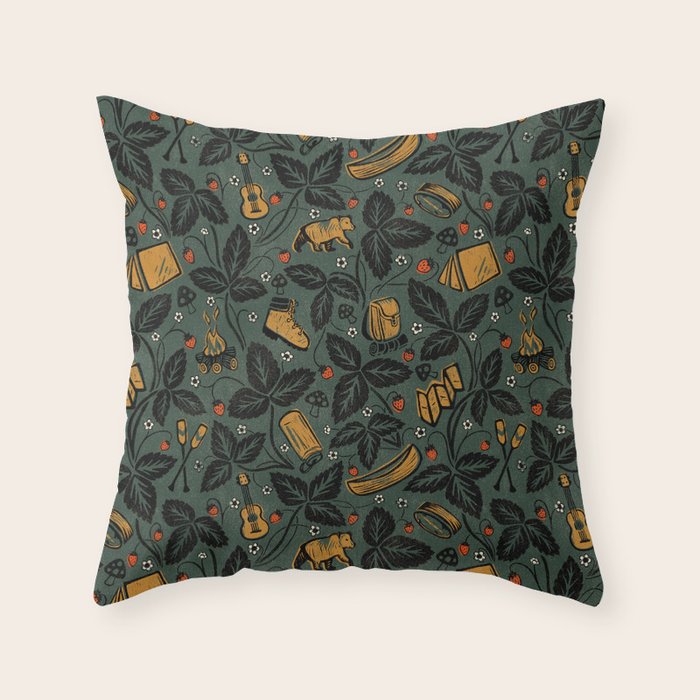 Summer Camping - Forest Green Throw Pillow Gallery Image 1