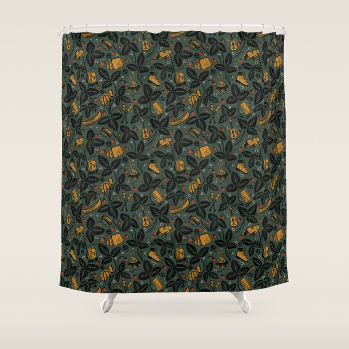 Summer Camping - Forest Green Shower Curtain Gallery Image 1