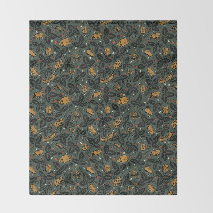 Summer Camping - Forest Green Throw Blanket Gallery Image 2