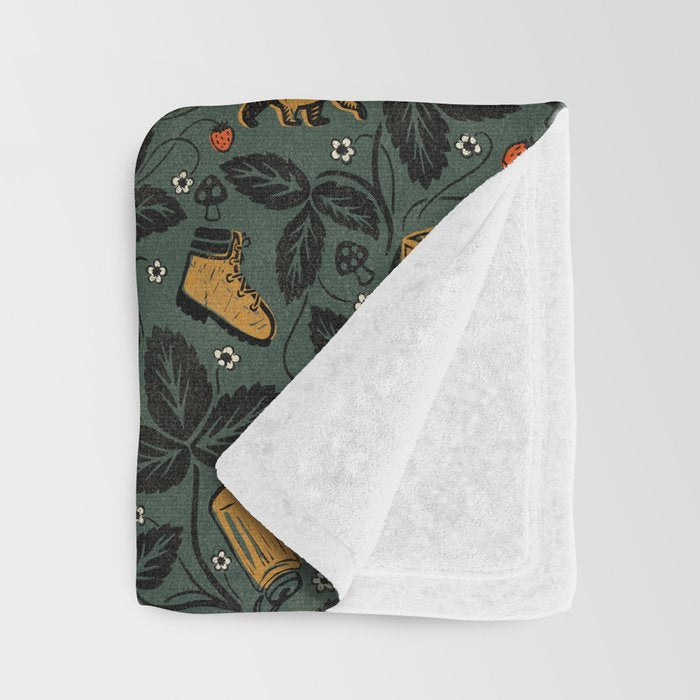 Summer Camping - Forest Green Throw Blanket Gallery Image 3