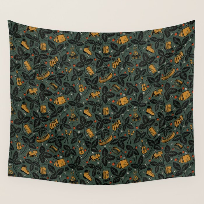 Summer Camping - Forest Green Wall Tapestry Gallery Image 1