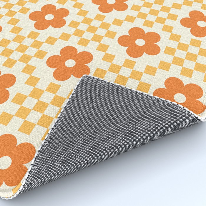Retro Flower Double Checker in Yellow & Orange Rug Gallery Image 4
