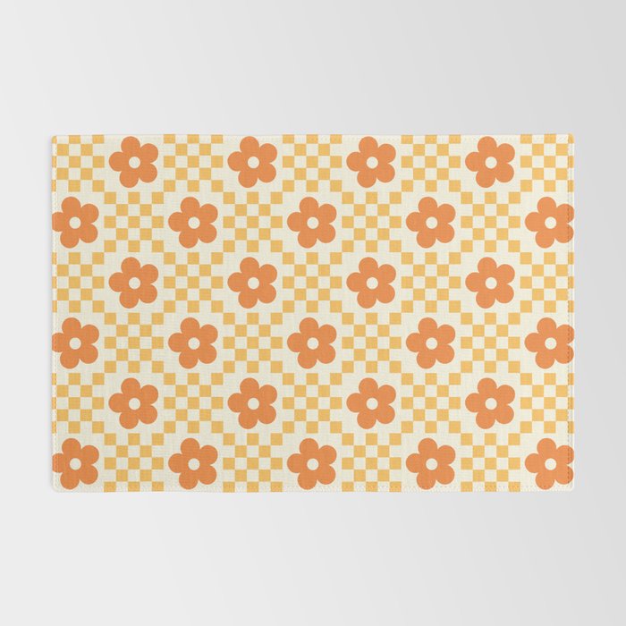 Retro Flower Double Checker in Yellow & Orange Rug Gallery Image 2