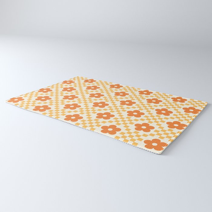 Retro Flower Double Checker in Yellow & Orange Rug Gallery Image 3