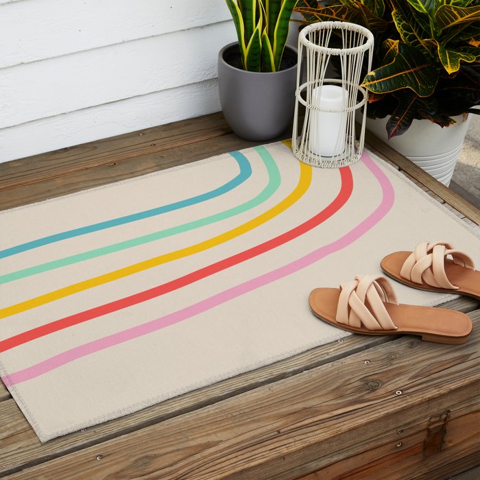 Abstract Pastel Rainbow Lines Outdoor Rug Gallery Image 2