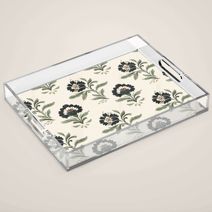 Elegant Vintage Floral Pattern Acrylic Tray Gallery Image 1