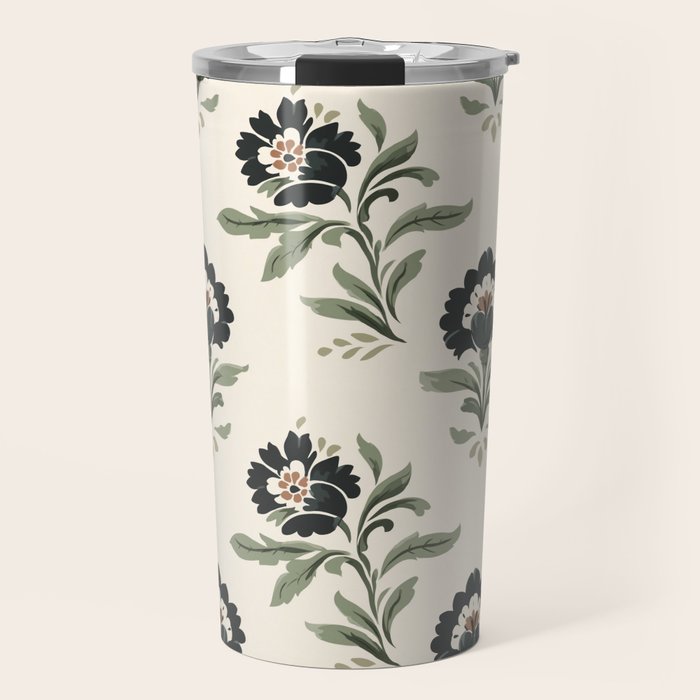 Elegant Vintage Floral Pattern Travel Mug Gallery Image 1