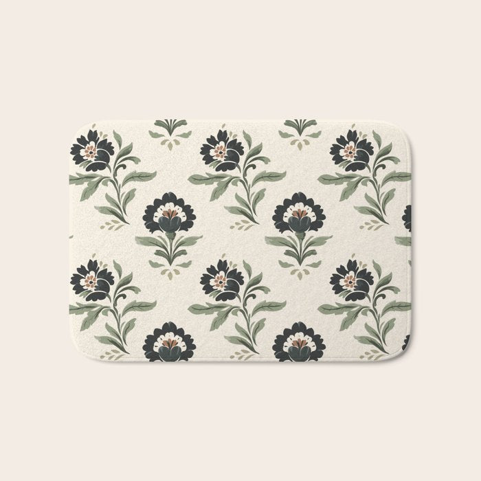 Elegant Vintage Floral Pattern Bath Mat Gallery Image 1