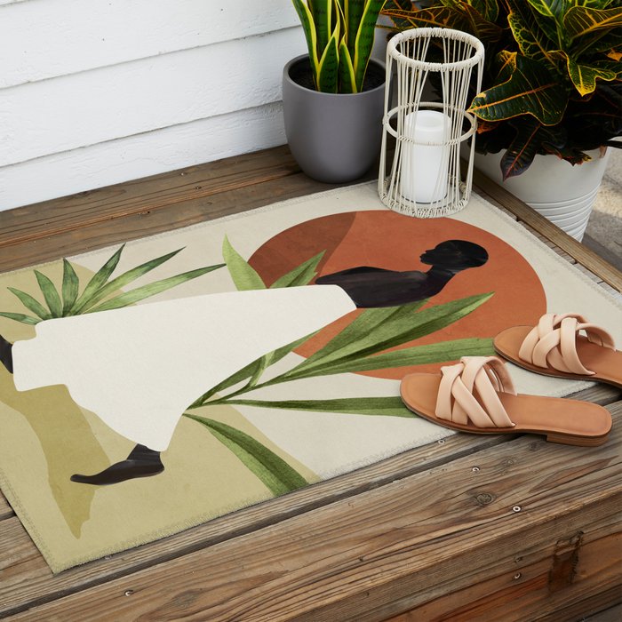 Minimal Abstract Art Tropical Girl 11 Outdoor Rug Gallery Image 2
